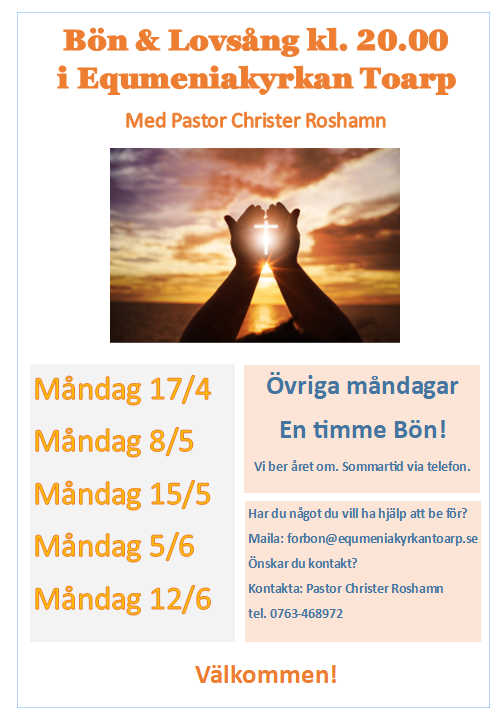 Bön & Lovsång 12 Juni Kl. 20.00
